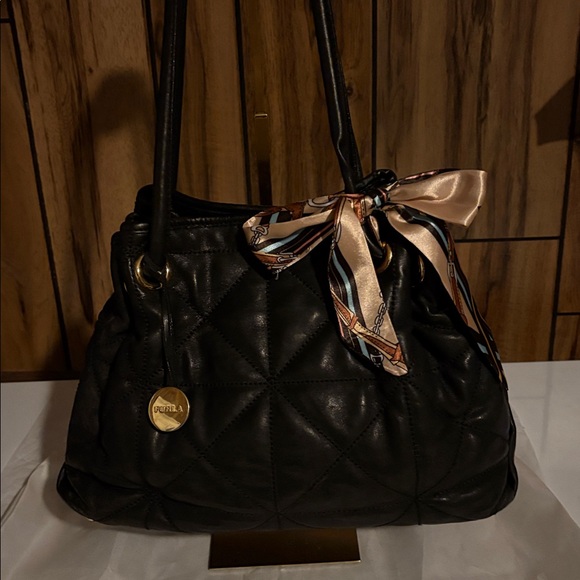 Furla Carmen Black Quilted Shoulder Bag with Scarf. - Picture 16 of 16